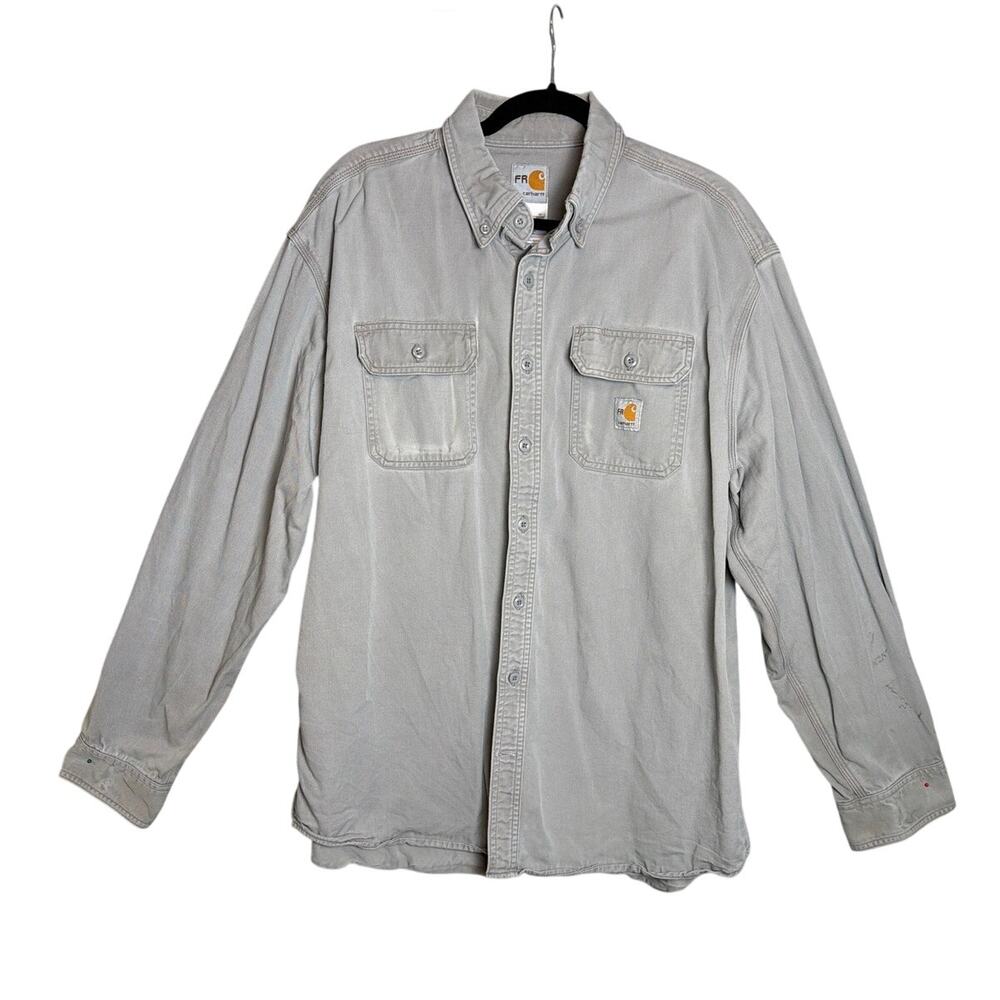 Carhartt FR FRS160 Work Shirt XL Gray Flame Resistant Distressed Thrashed CAT 2